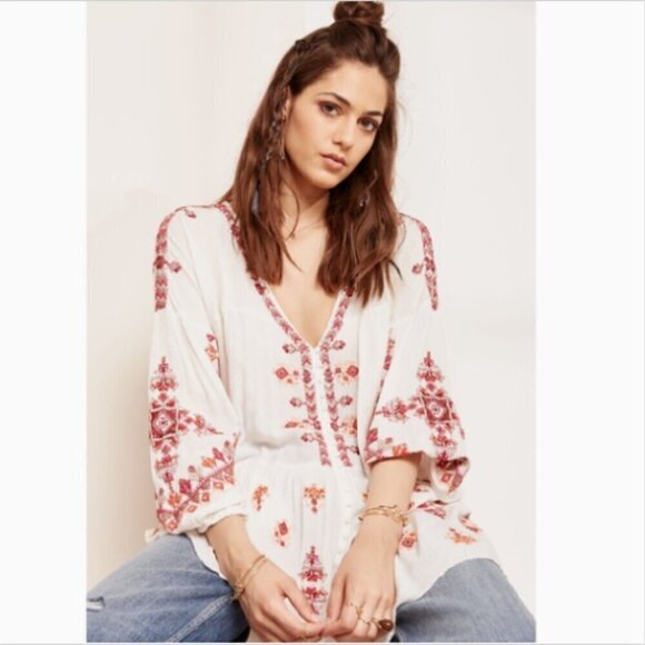 The Arianna Embroidered Tunic by Free People Sz M White #306D - Picture 8 of 12
